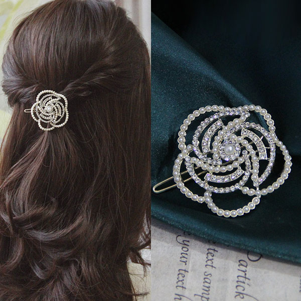 キラキラ♪華やか フラワー花 ヘアクリック ヘアアクセサリー ビジュー プレゼント ギフト トレンド 20代 30代 40代ヘアピン ピン留め パッチン留め パ...