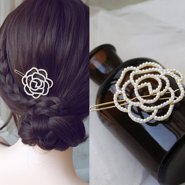 可愛いフラワー花 ヘアクリック ヘアアクセサリー ビジュー プレゼント ギフト トレンド 20代 30代 40代ヘアピン ピン留め パッチン留め パーティー 前...