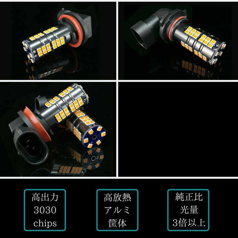 ハイエース TRH200系 HID仕様 H22.7〜H24.4 レモンイエロー LEDフォグランプ HB4 9006 80w相当 超高輝度 3030チップ 2本セット (ネコポス配送)