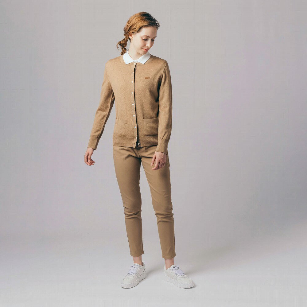 ラコステ LACOSTE ウォッシャブルウールニットカーディガン 通勤 通学 レディース WOMEN WASHABLE WOOL KNIT CARDIGAN AF5841L-02S BEIGE