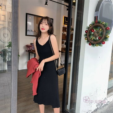 ロングワンピ ドレス ワンピース ニットワンピ ファッション 春夏物 レディース キャミワンピ Vネック リゾート エレガント ウエストダウン トレンド パーティードレス 韓国風 上品 薄手 セレモニー 新作 オシャレ ゆったり シンプル キレイめ 気質 淑女 3色