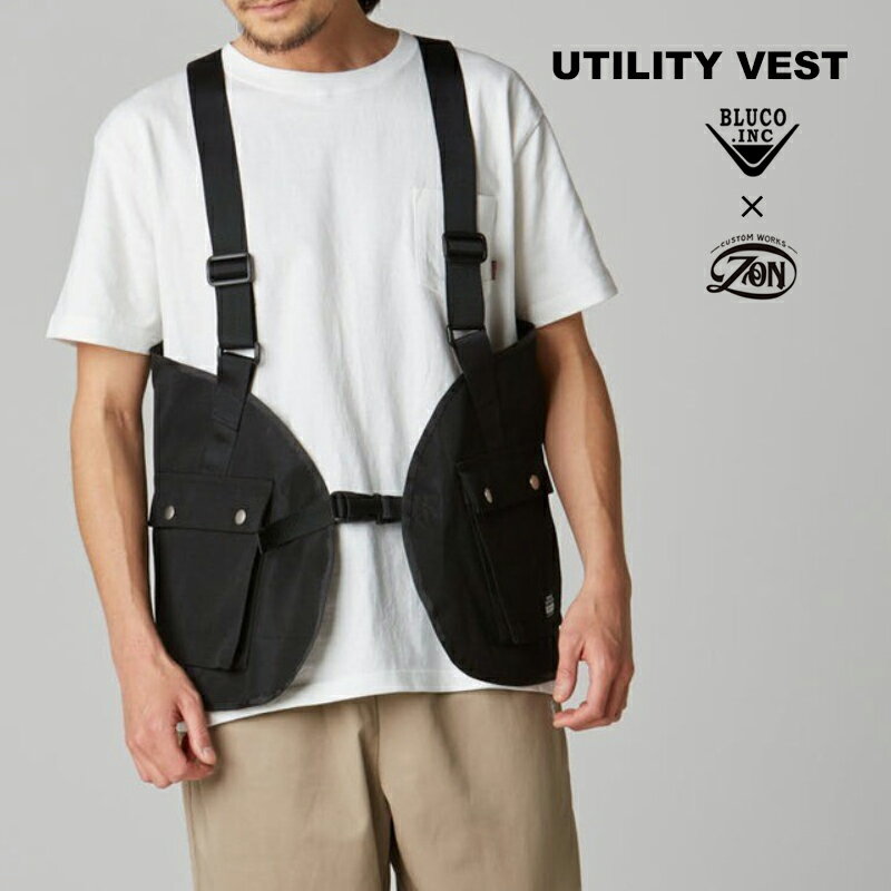 【再再入荷！】ZON × BLUCO ブルコ　UTILITY VEST　ユーティリティベスト　アクセスベスト　ワークベスト　ツーリング　ライディング　アウトドア　キャンプ前開き　ポケット メンズ フィッシングベスト　ジレ　ボディバッグ　ブラック　黒　シンプル