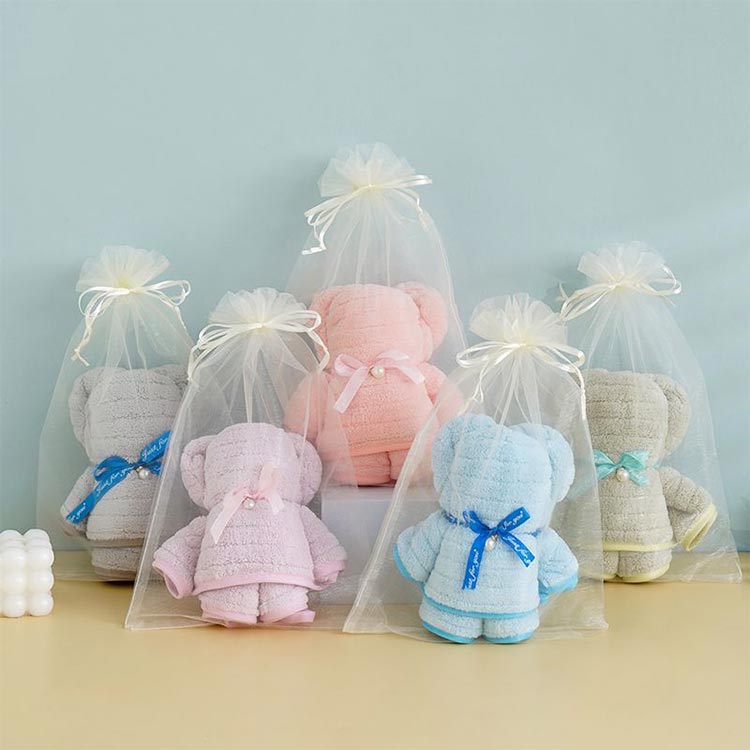 退職 プチギフト 結婚式 タオル 10個セット タオルベア お礼 ベア 誕生日 挨拶 ギフト ハンカチ 個包装 10個セット くま 転勤 異動 クマ お返し 引っ越し 退院 粗品 お礼 熊 卒業 雑貨 ベア オーガンジーバッグ付き ラッピング 袋付き クマタオル ほんの気持ち かわいい