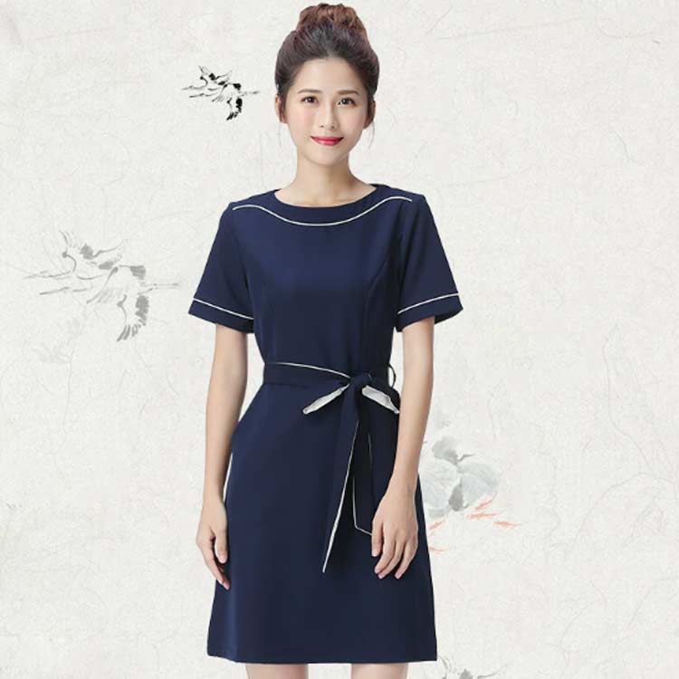 ワンピース 女性 通勤 サロン 半袖 クルーネック レディース 制服 リボン付き エステ ユニフォーム 無地 サービス業 制服 おしゃれ パイピング 仕事 エステ ネイル 美容 サロン サロンウェア 歯科衛生士 制服 ユニフォーム ホテル