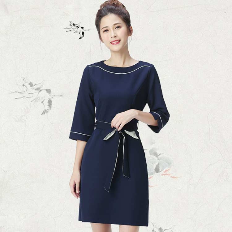 ワンピース 女性 通勤 サロン 半袖 クルーネック レディース 制服 リボン付き エステ ユニフォーム 無地 サービス業 制服 おしゃれ パイピング 仕事 エステ ネイル 美容 サロン サロンウェア 歯科衛生士 制服 ユニフォーム ホテル