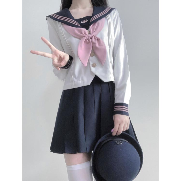 長袖 制服 セーラー服 3点セット 半袖 スカート ピンク シャツ リボン 女子高校生 女子高生 女子高校生 上下セット 女子 高校生 JK制服 学園祭 学生服 コスプレ レディース セーラー服 プリーツスカート ミニ丈 ハロウィン 【送料無料】
