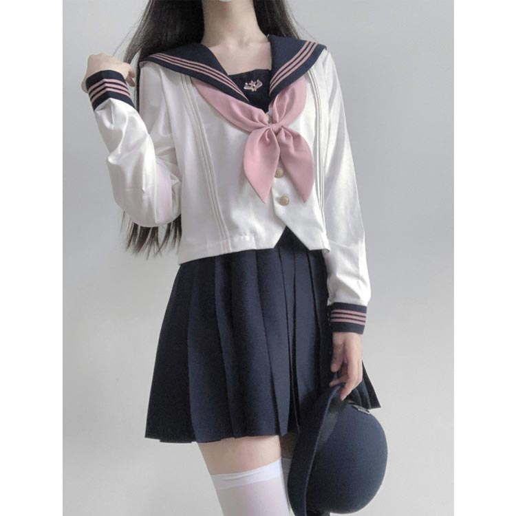 長袖 制服 セーラー服 3点セット 半袖 スカート ピンク シャツ リボン 女子高校生 女子高生 女子高校生 上下セット 女子 高校生 JK制服 学園祭 学生服 コスプレ レディース セーラー服 プリーツスカート ミニ丈 ハロウィン 【送料無料】