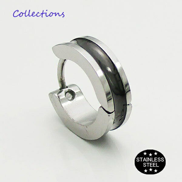 \80/ ステンレス ピアス (27)13mmライン 銀 黒 片耳売り メイン サージカルステンレス 316L メンズ レディース 送料無料 ユニセックス ピア...