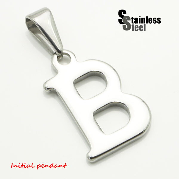 \80/ ステンレス イニシャルペンダント(1)銀色B メイン サージカルステンレス316L 金属アレルギー対応 メンズ レディース 英語 文字 ブロック体 ア...