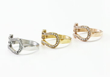 \50%OFFセール/ステンレス リング(52) ホースシューCZ 選択可 銀色 金色 ピンクゴールド メイン サージカルステンレス316L 金属アレルギー対応 メンズ レディース 馬蹄 蹄鉄 ジルコニア 大人 プチプライス ユニセックス 男女兼用