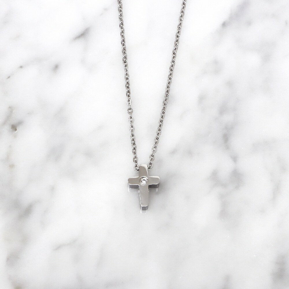 ＼半額セール／ ステンレス ネックレス (208) クロス CZ 選択可 (銀色 金色 ピンクゴールド) ペンダント シルバー ゴールド ピンク カラー サージカルステンレス 316L 金属アレルギー対応 レディース メンズ 送料無料のサムネイル