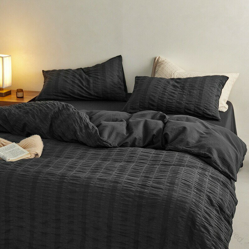 布団カバーセット ブラック ベージュ ガーゼ 肌触り良い 綿100% コットン100% 寝具カバーセット 4点セ..