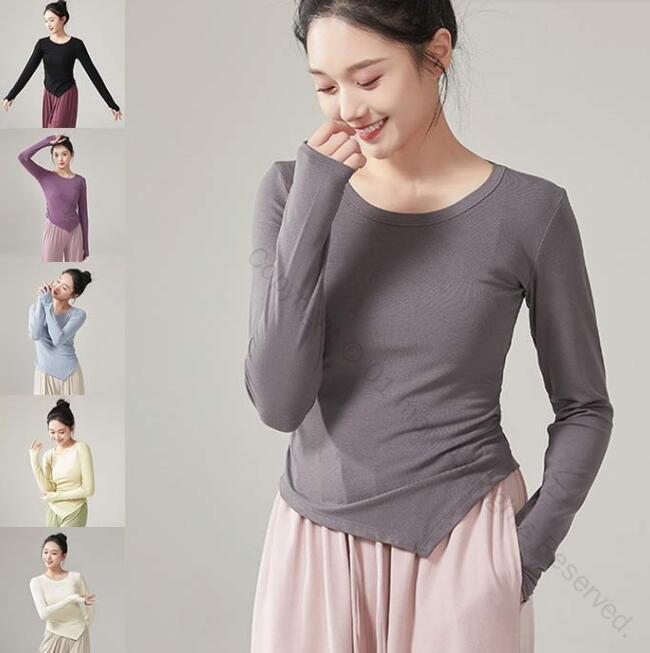 ダンス トップス 長袖 Tシャツ ストレッチ 大人用 バレエトップス レッスン着 クルーネック エレガント トップス バレエ用品 ヨガ トップス ダンスウェア ...