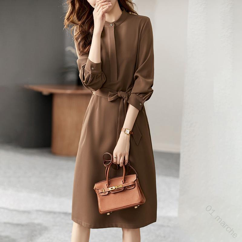 大人カワイイを引き立たせる秋の新作ドレス シンプルデザインで上品な着こなし 年間通して活躍するトレンドミドル丈 ゆったりサイズで快適着用 お出かけにも普段使いにも最適(4.0)