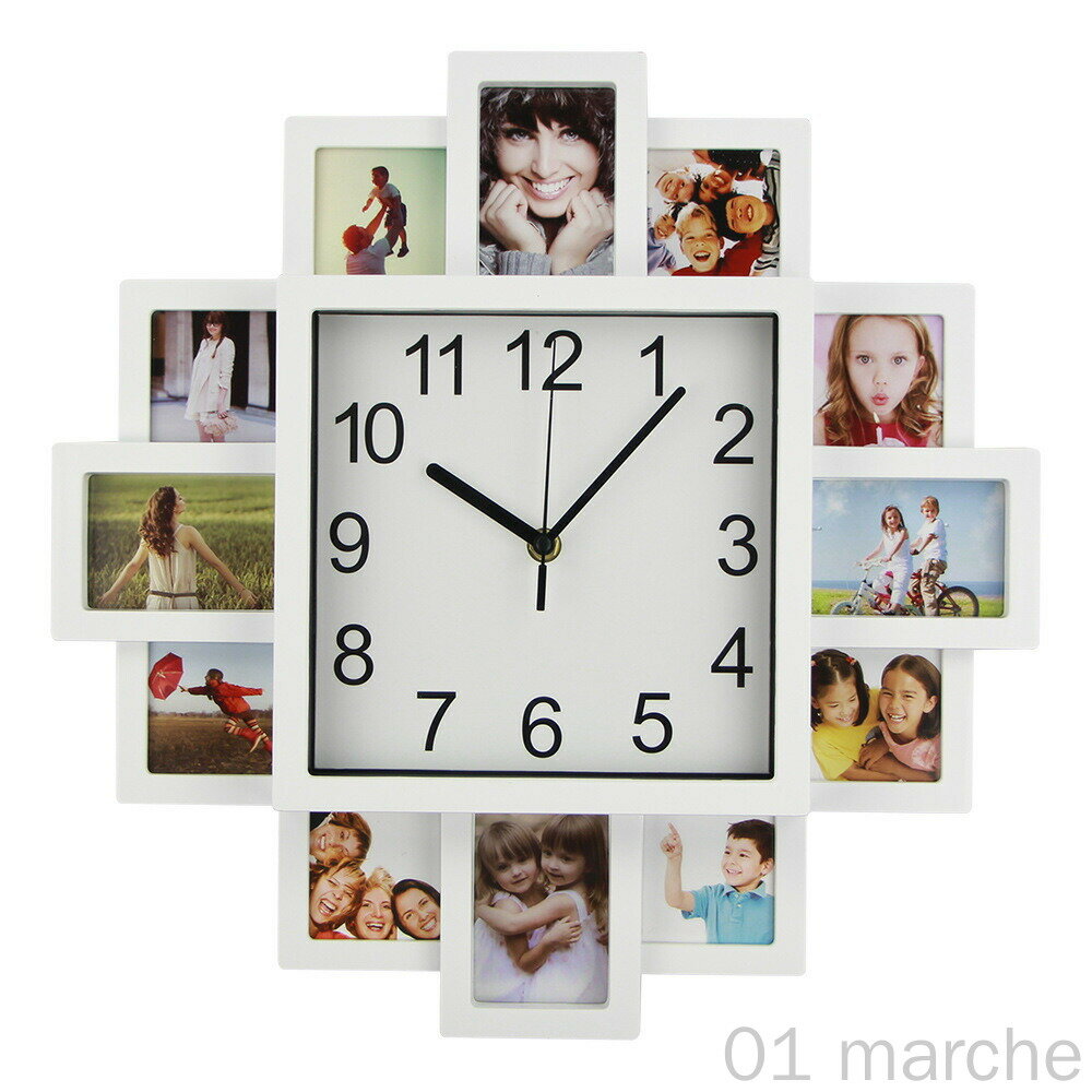 壁掛け時計 フォトフレーム付掛け時計 DIYフレームクロック 写真立て 写真交替 フォトフレーム ウォー..