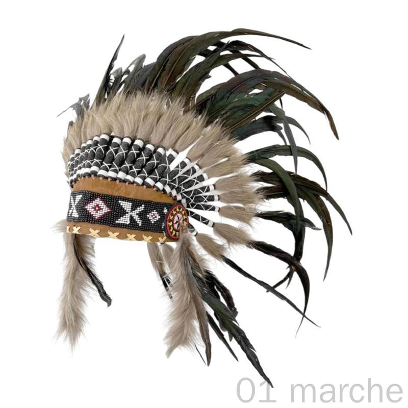 ステージショーやフェスティバルに最適なギフト向けインド人工羽毛ヘッドドレスインディアンハットコス..