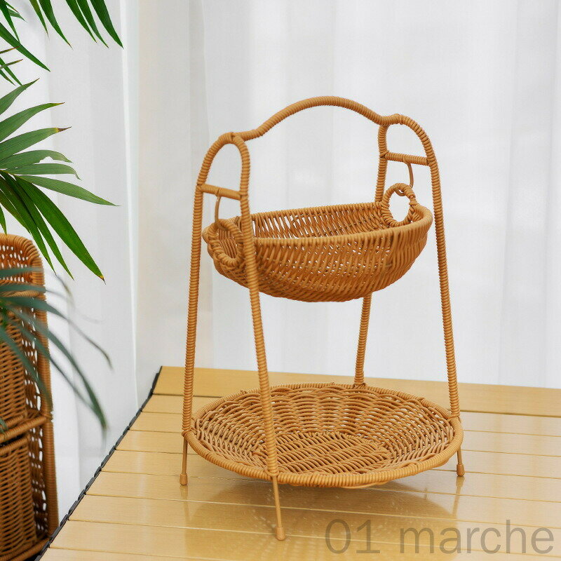 収納バスケット 籐ざる 2段 アフタヌーンティースタンド フルーツ収納カゴ おしゃれ フルーツかご盛り お菓子入れ 小物入れ 家庭用ラック フルーツとデザートホルダー 便利で多用途な収納