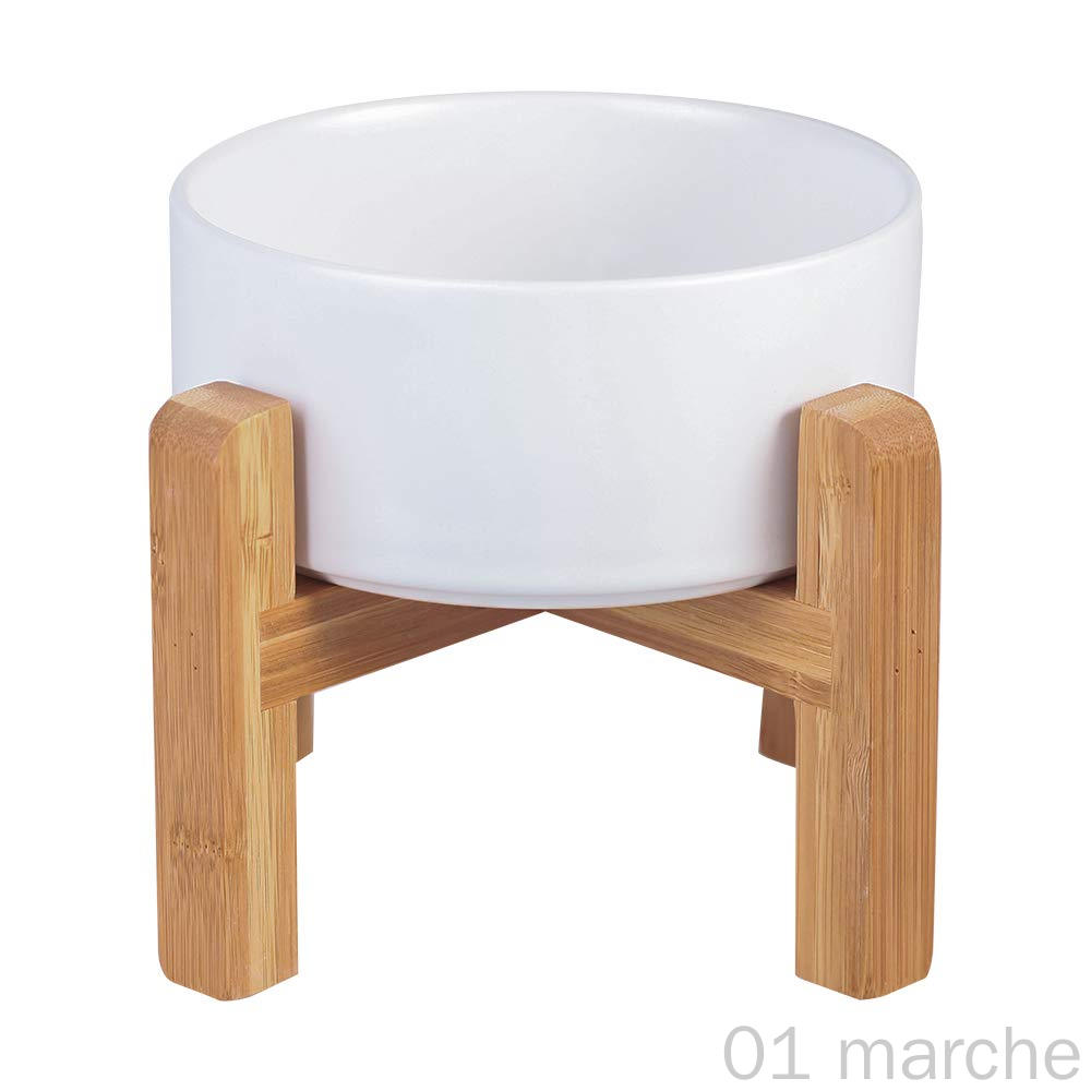 白いペットボウルスタンド 犬 猫用 セラミックフードボウル 大容量850ML ウォーターボウル 木製スタンド 滑り止め 安定設計 取り外し簡単 お手入れ便利 ペット用品