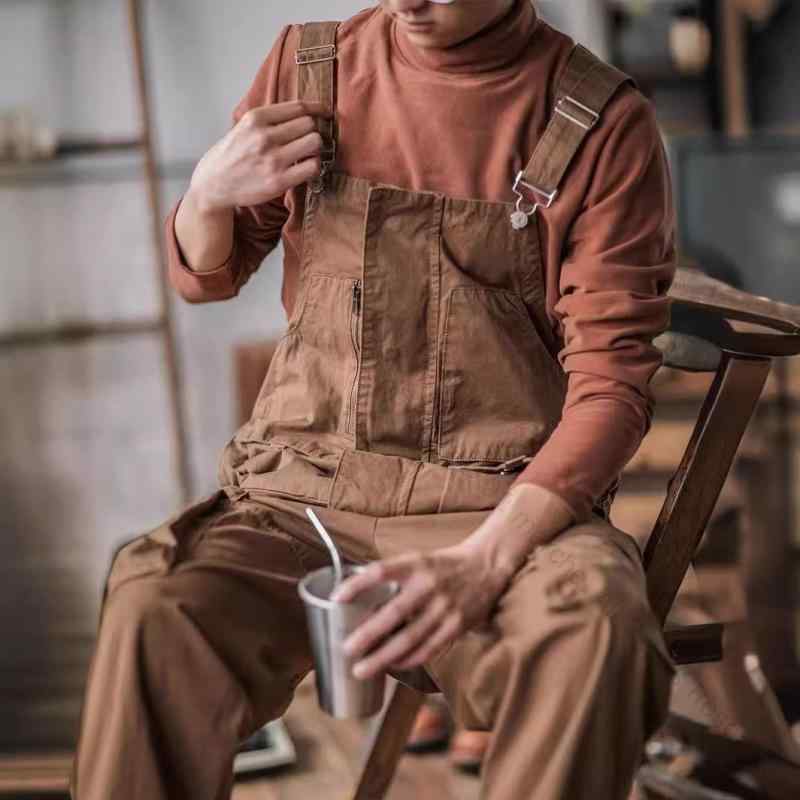 オーバーオール メンズ 男性用 アメカジ アメリカン レトロ ヴィンテージ ワークスタイル デニム ウォッシュ加工 ダメージ加工 ゆったり ルーズ ストレート サロペット カジュアル オールシーズン ファッションに最適な耐久性抜群の着心地良いデザイン