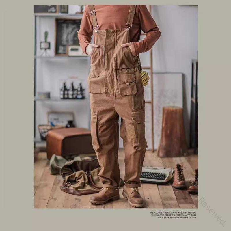 オーバーオール メンズ 男性用 アメカジ アメリカン レトロ ヴィンテージ ワークスタイル デニム ウォッシュ加工 ダメージ加工 ゆったり ルーズ ストレート サロペット カジュアル オールシーズン ファッションに最適な耐久性抜群の着心地良いデザイン