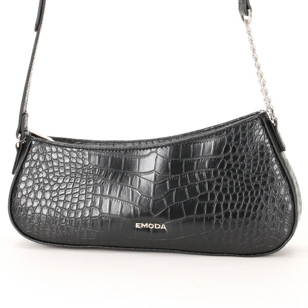 クロコダイル型押しアシンメトリーショルダーバッグ／エモダ