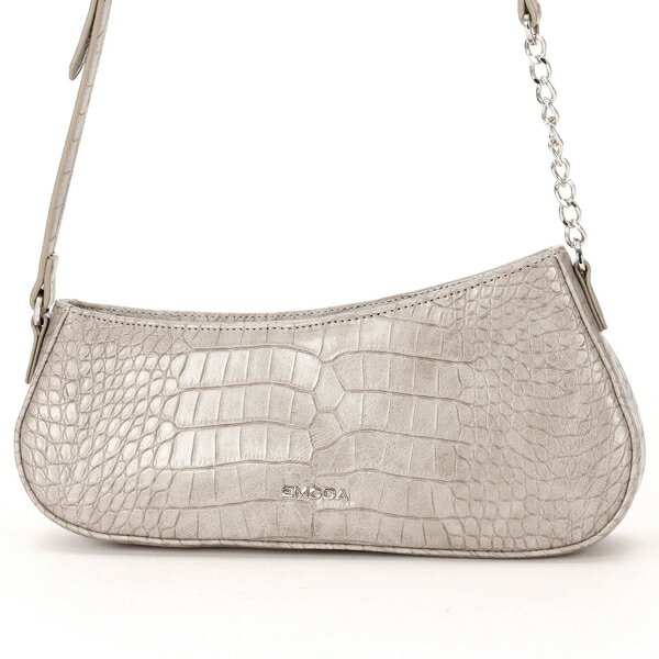 クロコダイル型押しアシンメトリーショルダーバッグ／エモダ