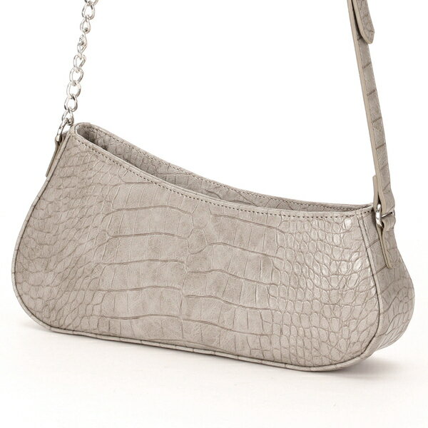クロコダイル型押しアシンメトリーショルダーバッグ／エモダ