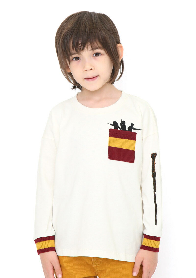 【キッズ】コラボレーションロンT/3人のシルエットエンブロイダリー(ハリー・ポッター)／グラニフのサムネイル