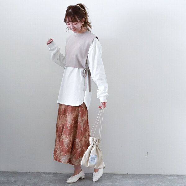 サイドリボンニットベストTシャツセット／アルシーヴ