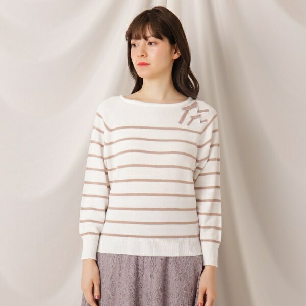 バイカラーリボンニット／クチュールブローチ