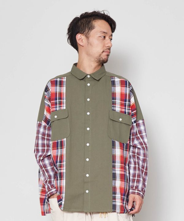 【チャイハネ】チェックパッチワークMEN'Sシャツ／チャイハネ（CAYHANE）