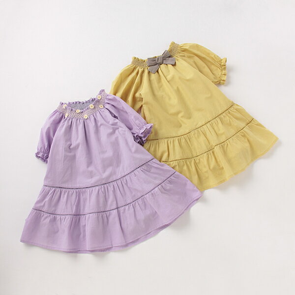 デイジー刺しゅうパフ袖ワンピース／プティマイン（petit main）のサムネイル