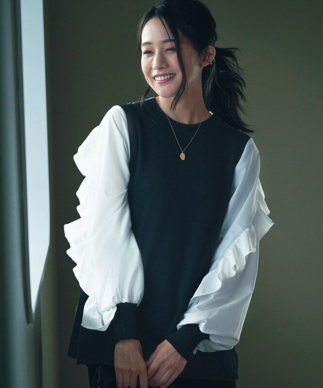 【M、L】フリルスリーブプルオーバーニット／ルイルエブティック（RUIRUE BOUTIQUE）