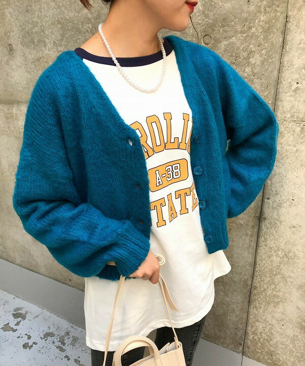 モヘアタッチ畦ショートニットカーディガン／イング（INGNI）のサムネイル