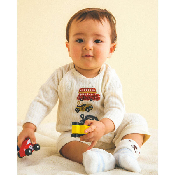 ケーブル柄　車　接結　ロンパース　（60〜80cm）／スラップスリップ ベビー（SLAP SLIP BABY）のサムネイル