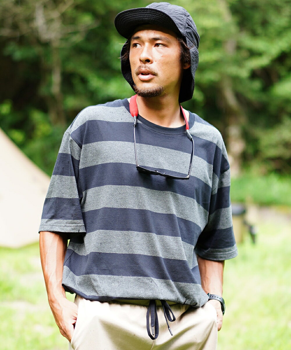 ワイドピッチボーダリラックスフィットTシャツ（半袖）／ジョルダーノ（GIORDANO）