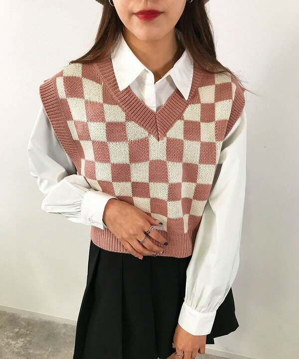 チェッカー柄ニットベストSET／イング（INGNI）のサムネイル