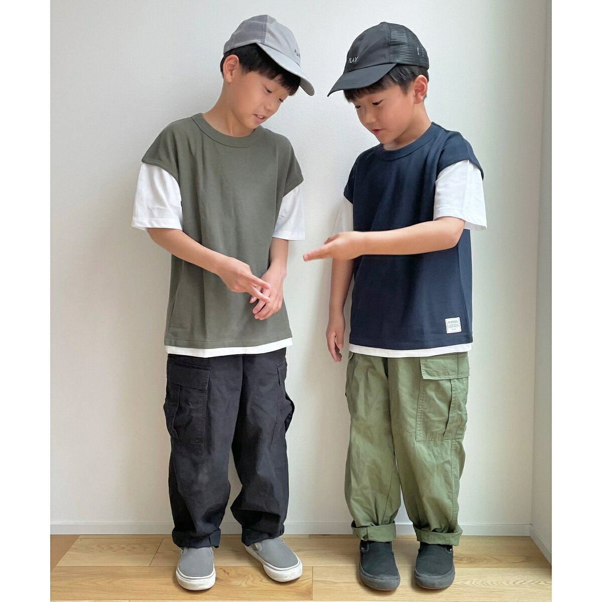 【キッズ】鹿の子フェイクベストレイヤーTシャツ（100?160cm）／イッカ（ikka）