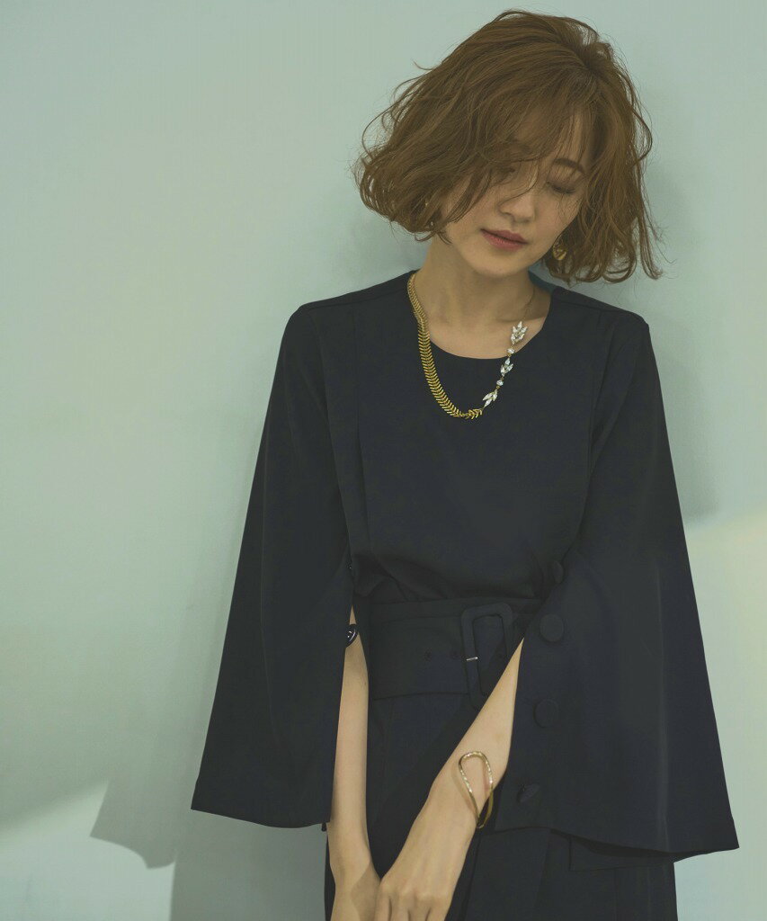 【S〜LL】ベルスリーブトップス＆プリーツヘムタイトスカートセットアップ／ルイルエブティック（RUIRU..