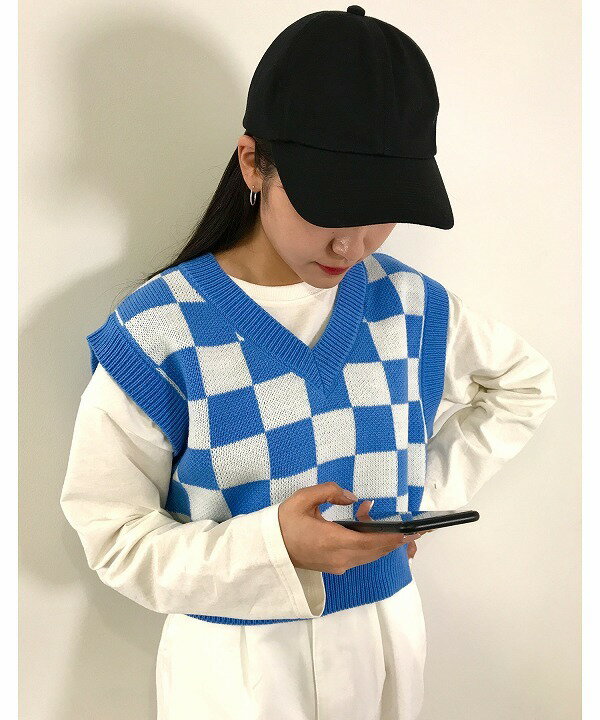 チェッカー柄ニットベスト／イング（INGNI）のサムネイル