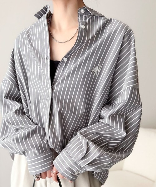 Happyストライプ！ワンポイント刺繍オーバーシャツ／クラシカルエルフ（Classical Elf）