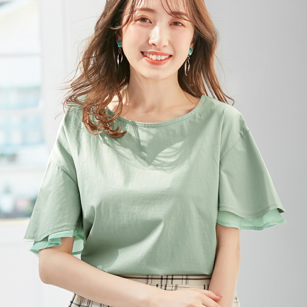 【接触冷感】シルケット素材袖シフォン使いトップス／アロッタ（alotta）のサムネイル