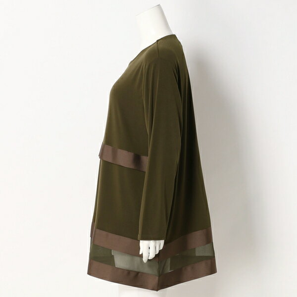 【大きいサイズレディース】2022年秋物　グログランテープ＆チュール使いフレアカットソー／クインティ（QUINTY）