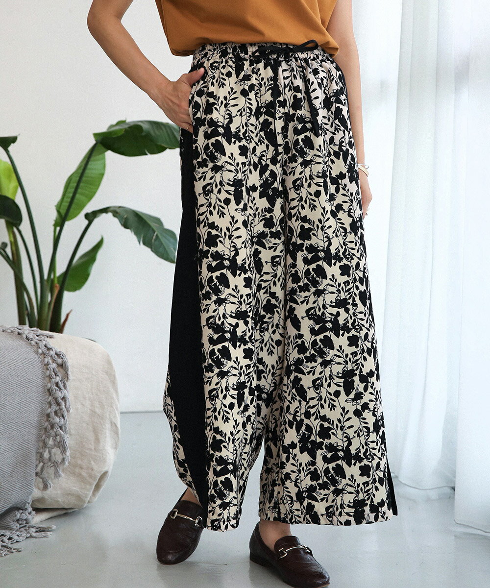 単色花柄配色スリットパンツ／ブージュルード（Bou Jeloud）のサムネイル