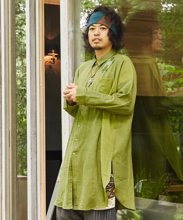 【チャイハネ】ジョルディ刺繍MEN'Sロングシャツ／チャイハネ（CAYHANE）