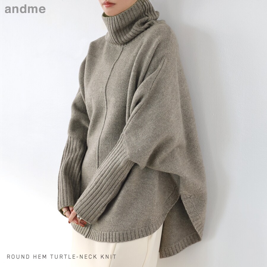 天竺編み 長袖 ラウンドヘム タートルネック ニット／アンドミー（andme）のサムネイル