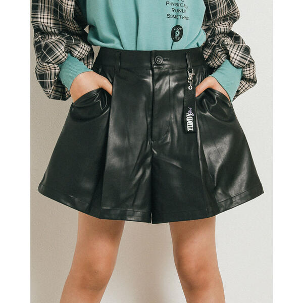 【 ニコ☆プチ 掲載 】 タグ キーホルダー 付 レザー 風 合皮 ショートパンツ （130～160／ジディ（ZIDDY）
