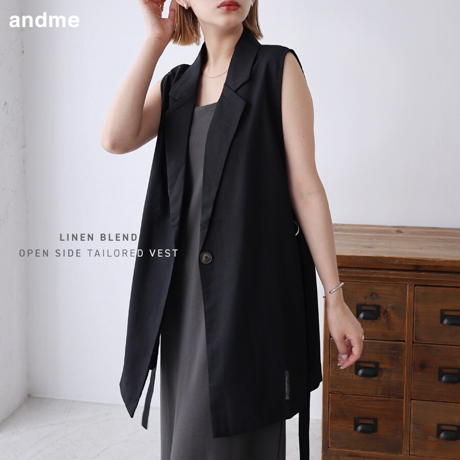 リネン ブレンド サイドオープン ジレ／アンドミー（andme）のサムネイル