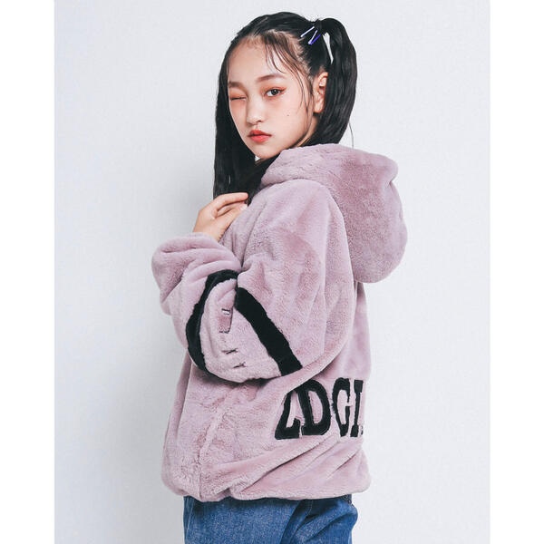 【　ニコ☆プチ　掲載　】　袖　ライン　バック　ロゴ　フード　フェイク　ファー　ブルゾン　（130〜1／ジディ（ZIDDY）のサムネイル
