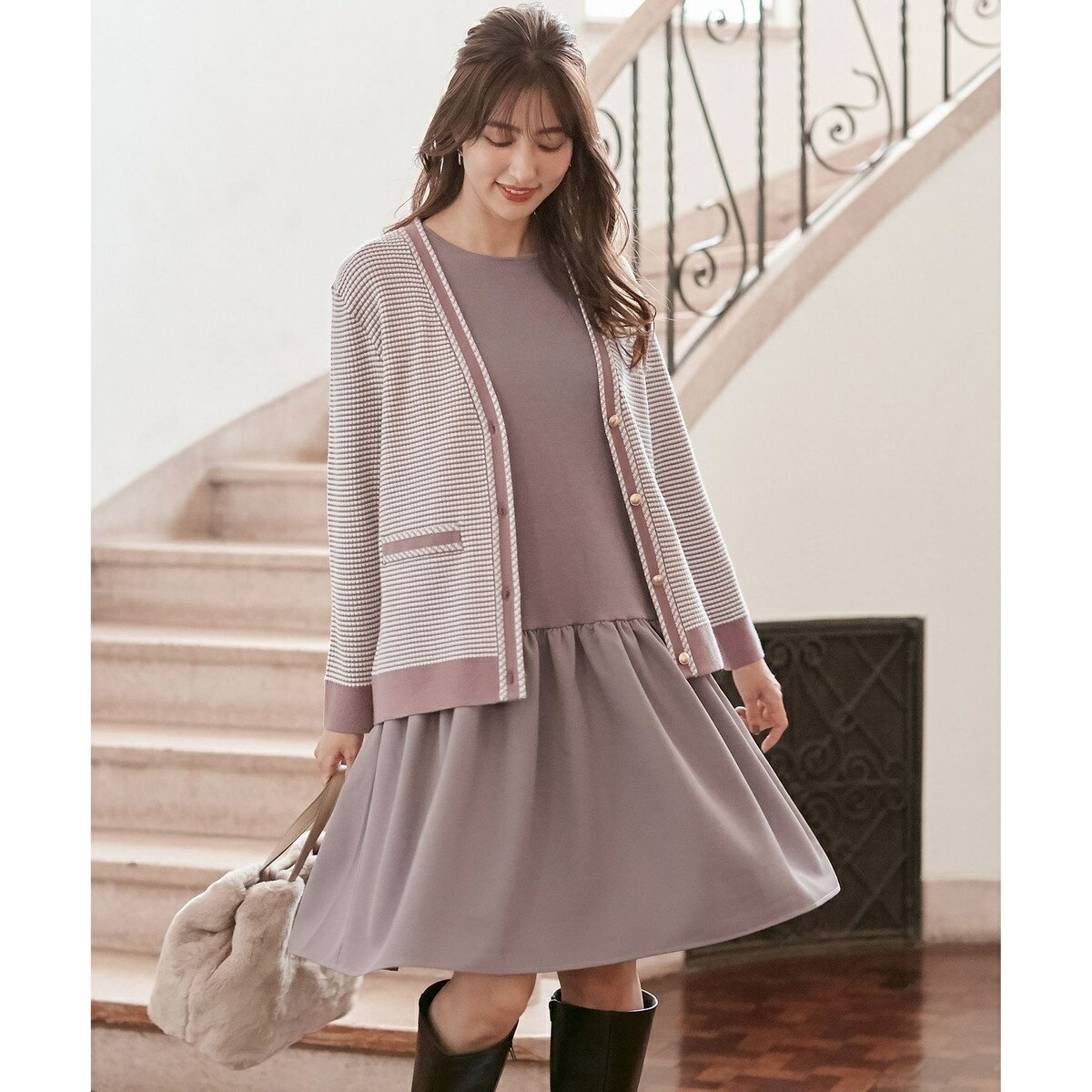【美人百花11月号掲載】クラシカルカーデ×ミディワンピ セット／エニィスィス（ANY SIS）